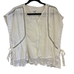 Nu New York bohemian white top with lace cutout trim One Size